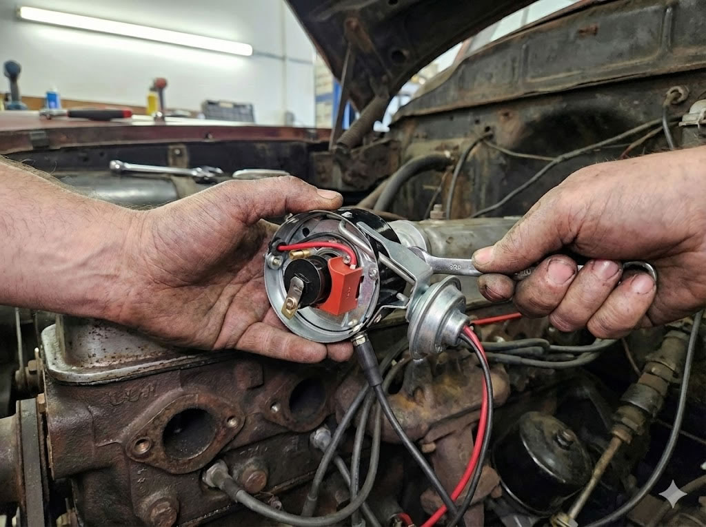 Ontsteking afstellen van klassieke auto's op een testbank